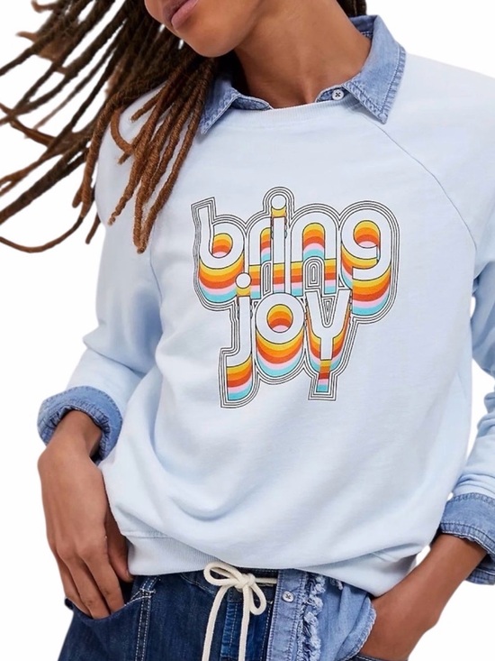 Anthropologie Tops - Anthropologie "Bring Joy" Graphic Sweatshirt - Light Blue - Size Small